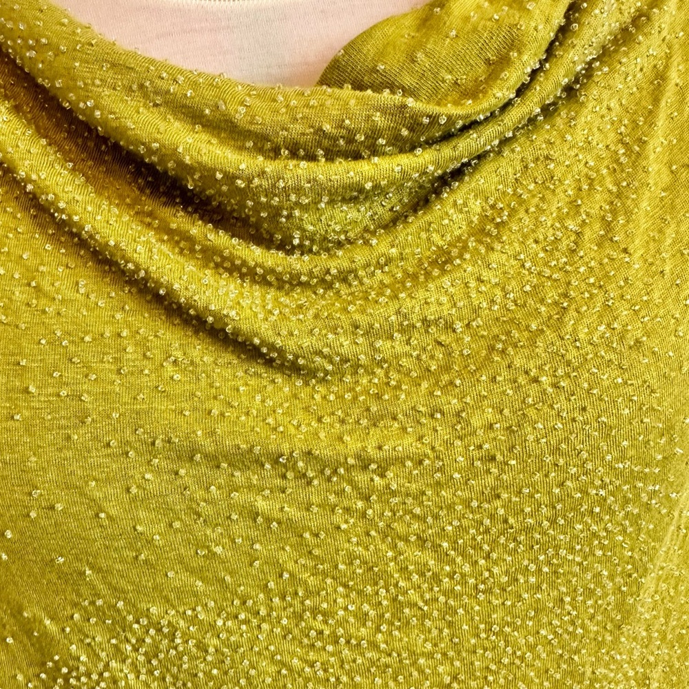 Eileen Fisher BEADED CHARTREUSE 100% Linen Petite Medium - Picture 5 of 10